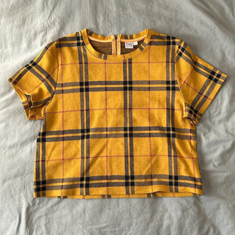 Simons Twik Black and Yellow Plaid Blouse